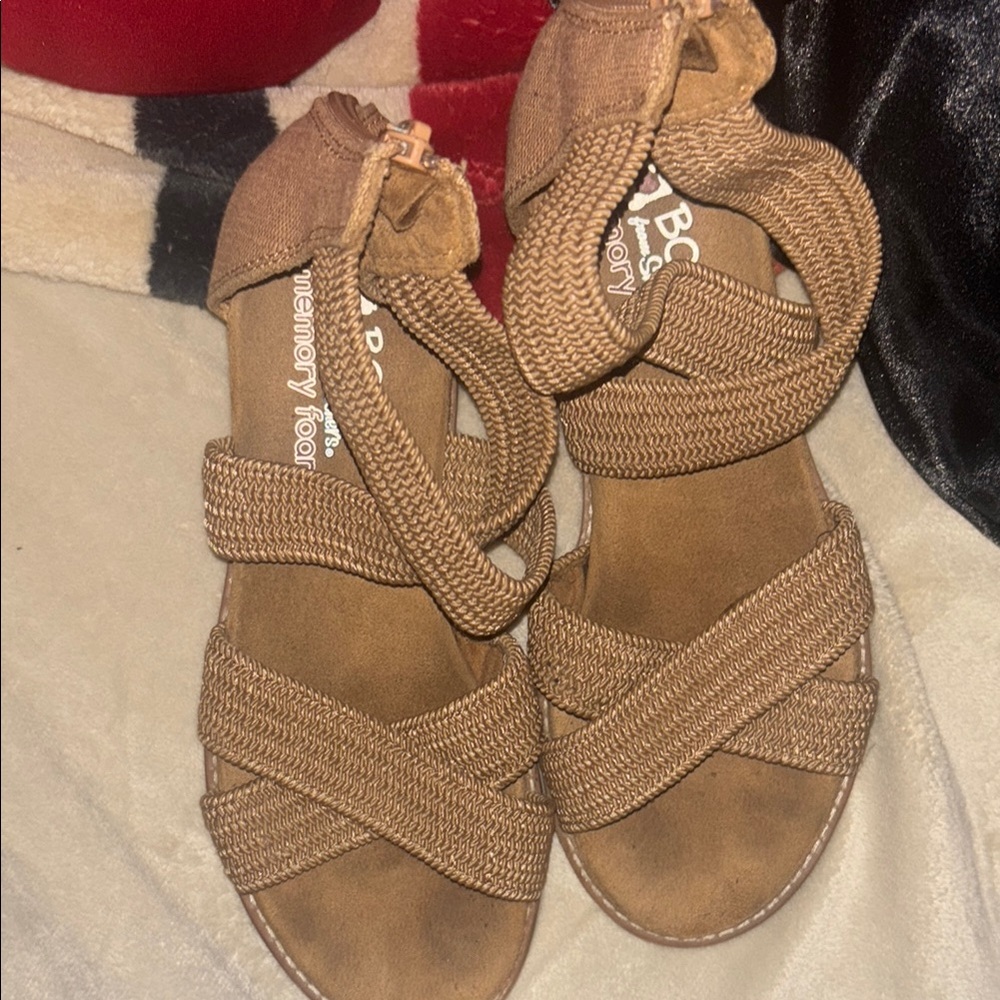 BCBGeneration Tan Sandals with Crisscross Straps